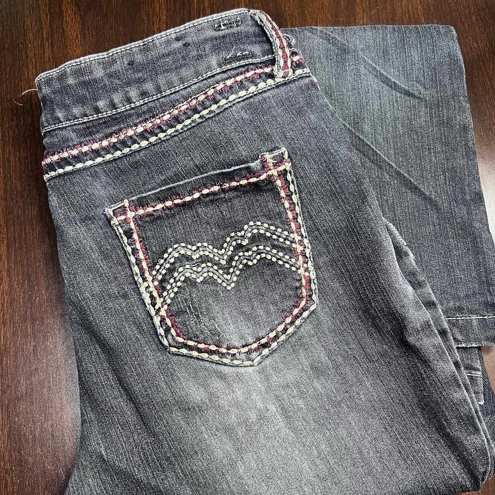 Black Crystal Bootcut Jeans Women's Size 13 Embroidered Contrast Stitching READ